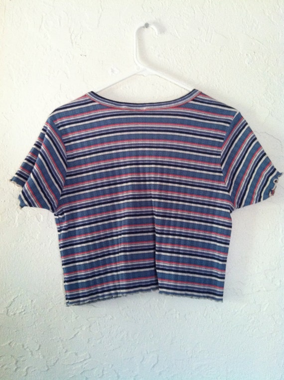 vintage 90's grunge ribbed cotton striped crop top - image 2