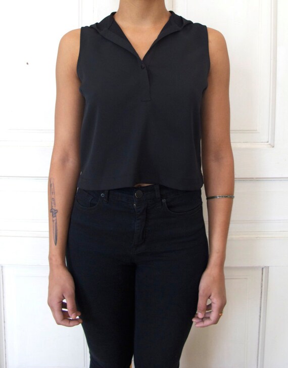 black hooded crop top