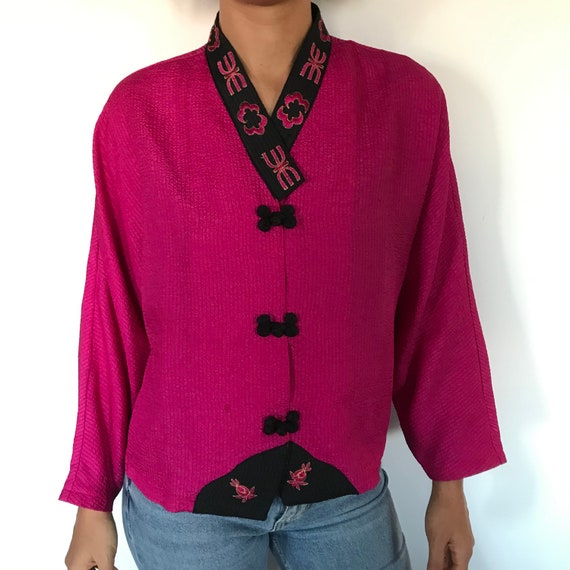 Chinese STyle Fuschia Pink Jacket kimono cheongsam - image 3