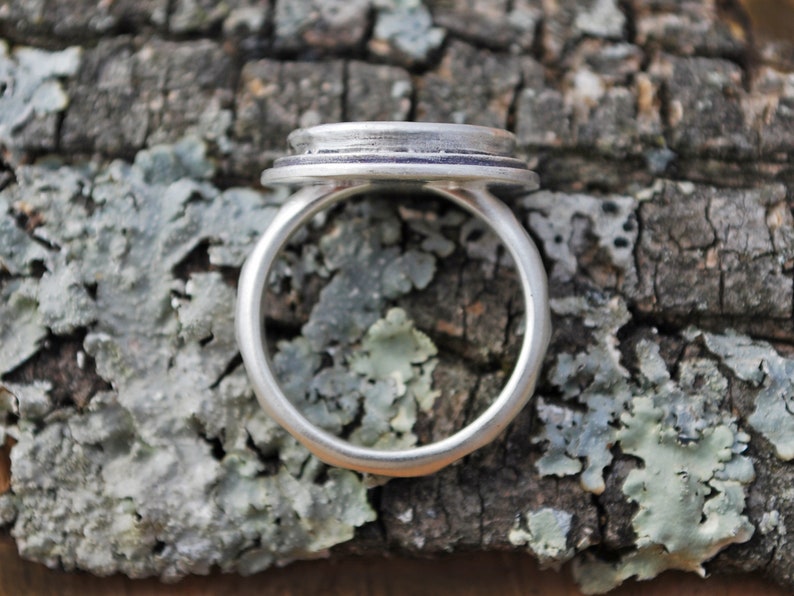 Mountain Shadowbox Ring Moonstone and Sterling Silver Mountain Full Moon Pine Trees Nature Landscape Statement Ring Hammered Band image 6