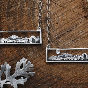 Home in the Valley Moonstone Mountain Range Bar Necklace Full Moon Landscape Sterling Silver Gift for Nature Lovers image 2