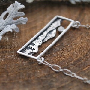 Home in the Valley Moonstone Mountain Range Bar Necklace Full Moon Landscape Sterling Silver Gift for Nature Lovers image 3