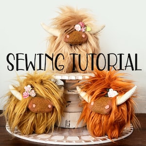 SEWING TUTORIAL PATTERN Highland Cow, farmhouse tiered tray decor highland cow gnome, fuzzy cow gnome, fuzzy cow, highland cow plushie gnome