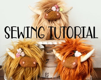 SEWING TUTORIAL PATTERN Highland Cow, farmhouse tiered tray decor highland cow gnome, fuzzy cow gnome, fuzzy cow, highland cow plushie gnome