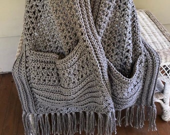 Handmade Crochet Pocket Shawl - Shawl with Pockets - Cozy Shawl