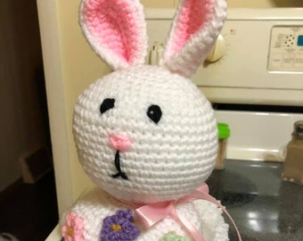 Crochet Bunny 13 inch Bunny with Flowers - Easter Bunny READY TO SHIP