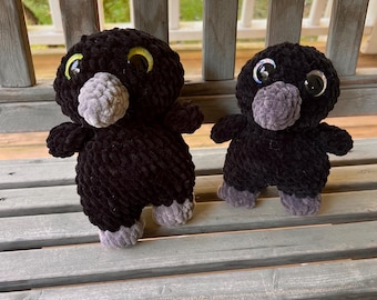 Handmade Crochet Black Crow Plushie - Amigurumi Crow