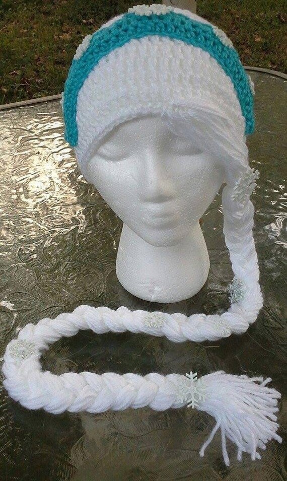 Crochet Braided Elsa Beanie Snow Queen 