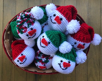 Crochet Snowman Heads - Choose Your Hat Colors - Snowman - Indoor Snowballs - Holiday Decor