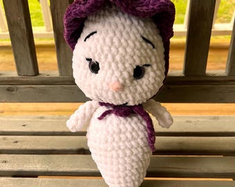 Handmade Crochet Plush Ghost - Cute Halloween Ghost with Purple Hat