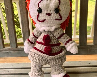 Creepy Clown - Penny Wise - IT - Penniewise Plush - Crochet Clown Doll