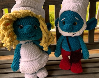 Blue Gnome Characters - Blue People - Blue Friends - Crochet Cartoon Characters