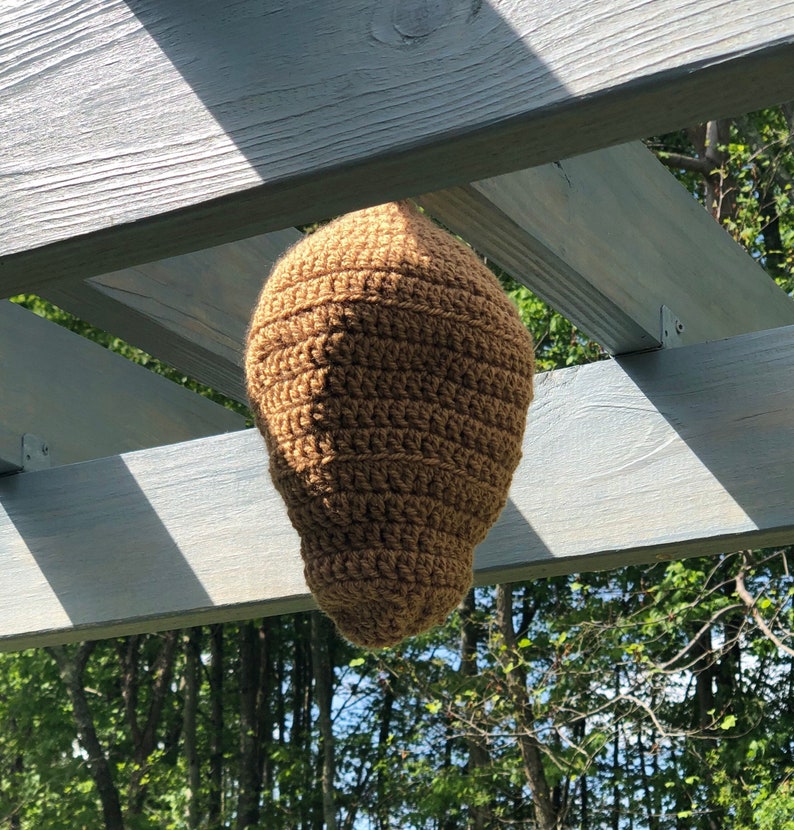 Crochet Hornet-Wasp Nest Decoy-Bee Repellent-Fake Wasp Nest repels carpenter bees Eco-friendly Reusable year after year image 1