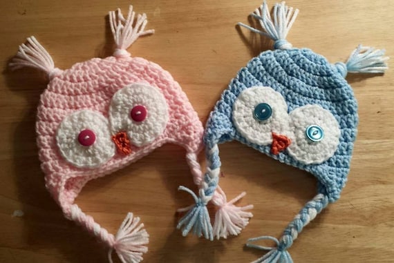 Newborn Crochet Owl Beanie Crochet Owl Hat Owl Hat with Ear Flaps  Braided Owl Hat Baby Gift Gender Reveal GIft