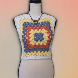 Handmade Crochet Granny Square Crop Vest - Custom Colors & Size - Vintage Style