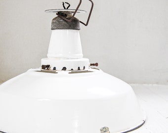 Lampe à suspension industrielle en porcelaine blanche, abat-jour suspendu