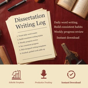 Dissertation Writing Log | PhD Word Count Tracker | Thesis Writing Session Planner