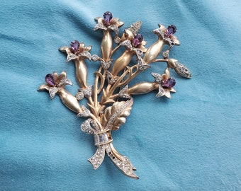 1940'sBouquetBrooch AmethystColorFloralGoldBrooch VintagePurpleFlowerBrooch