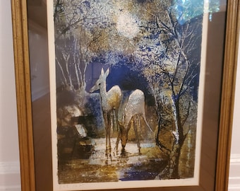 19"x25"COA JosePuigMarti SignedNumbered LimitedEditionLithograph DeerInTheMoonlight