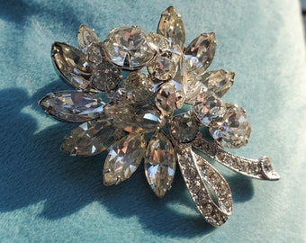 LargeSignedAndNumberedEisenbergIceFloralBrooch EisenbergIceFlowerBrooch  VintageCrystalFlowerBrooch RhinestoneFlowerBrooch