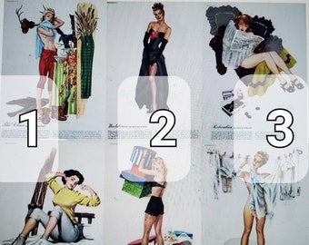 3EsquireMagazinePin-Ups 13"x 9 1/2" 3MagazinePages ImagesOnFront&Back1947