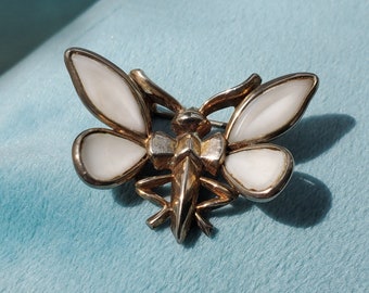 TrifariMilkGlassButterflyBrooch  MilkGlassButterflyPin PetalettePin WhiteAndGoldButterflyPin VintageButterflyPin