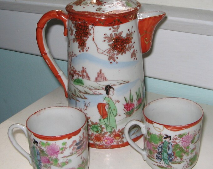 Japanese Satsuma Kutani Porcelain Geisha 7tea Pot and Etsy