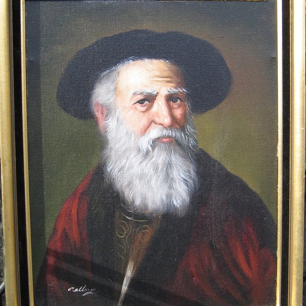 1977SignedDavidPelbam RabbiOilPainting GoldFramed