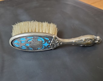 ArtNouveauSilverAndBlueHairbrush VintageHairbrush VictorianHairbrush