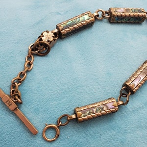 Rare1900&#39;s12KGPVictorianAbaloneWatchFob VictorianWatchChain VintagePocketWatchChain