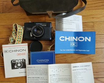 Chinon35EECamera WithStrapPapers LeatherCaseWithStrap