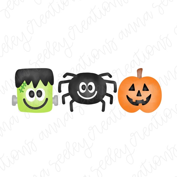 Halloween Frankenstein Spider and Pumpkin Jack o Lantern Sublimation PNG Clipart Watercolor Costume Trick or Treat heat press transfer
