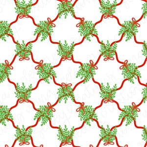 SEAMLESS PATTERN - Watercolor Mistletoe Holly - Digital Paper Design for Scrapbooking, Invitations, Notecards and More! Christmas Cards
