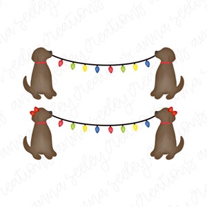 Christmas String Lights Chocolate Lab Labradoodle Banners & Buntings Aquarelle PNG Designs pour Sublimation Heat Press Transfer Tshirt Kids