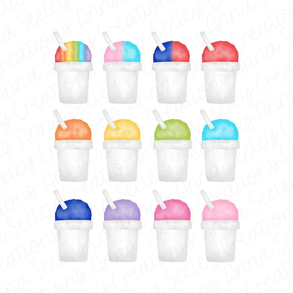 Watercolor Sno Cones Shaved Ice Cup Snow Cone Summer Ice Cream - Mix and Match Design PNG Name Plate Sublimation Heat Press Transfer Clipart