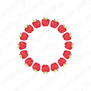 Aquarela Maçãs Monograma Moldura PNG Design para Sublimação Heat Press Clipart Imagem Clip Art De volta às aulas Colheita Johnny Appleseed