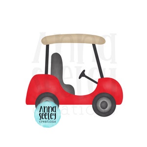 Akwarela Golf Cart PNG - Czerwony