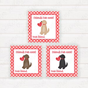 Imprimable Non modifiable PDF 3x3in Puppy Kids Valentine’s Day Card Tag for Gifts Dog Chocolate Black Lab Golden Retriever Valentine Digital