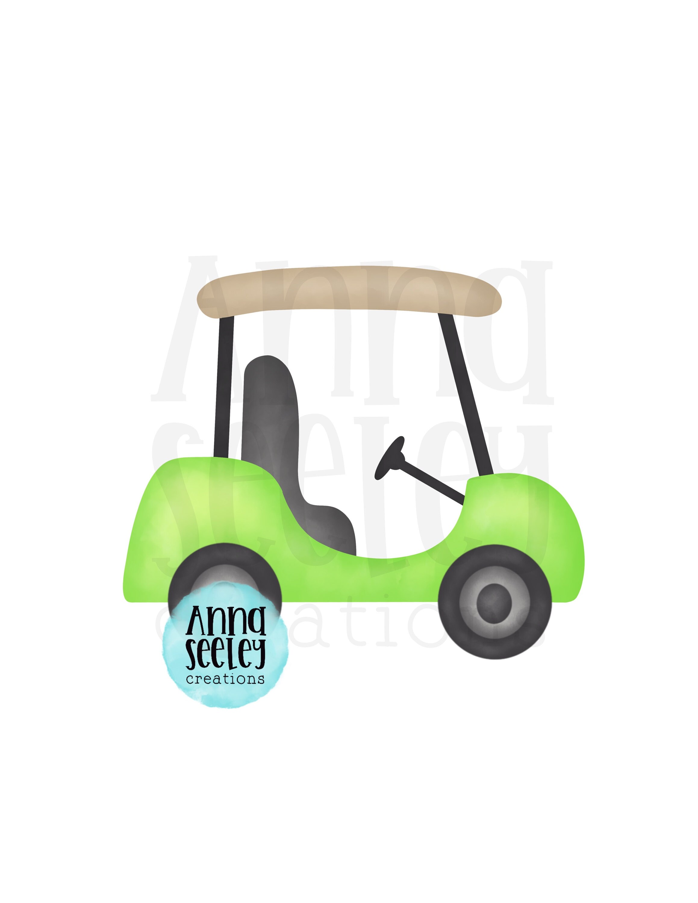 Watercolor Golf Cart PNG Green | Etsy