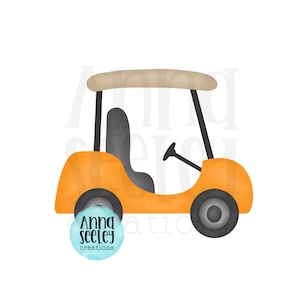 Akwarela Golf Cart PNG - Pomarańczowy