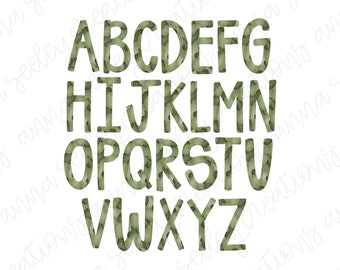 Green Camo Watercolor Alphabet PNG Designs for Heat Press Transfer & Sublimation - 26 files - Military Patriotic Army Veterans Day Veteran