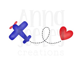 Watercolor Airplane and Heart Valentine Boy PNG Design for Valentine’s Day