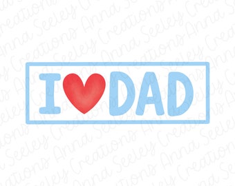 Blue Watercolor Father’s Day I Love Dad Heart Faux Smocking Plate Embroidery PNG Design for Sublimation