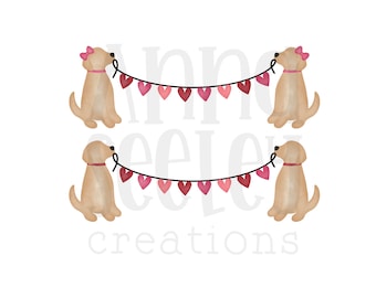 Valentine Golden Retreiver / Lab Puppy Dog Heart Banners Watercolor PNG Designs - Boy and Girl Designs for Valentine’s Day