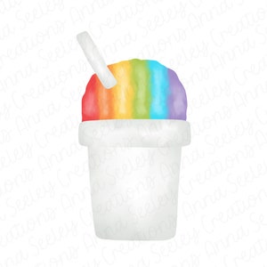 Watercolor Rainbow Sno Cones Shaved Ice Cup Snow Cone Summer Ice Cream Design PNG Name Plate Sublimation Heat Press Transfer Clipart