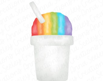 Watercolor Rainbow Sno Cones Shaved Ice Cup Snow Cone Summer Ice Cream Design PNG Name Plate Sublimation Heat Press Transfer Clipart