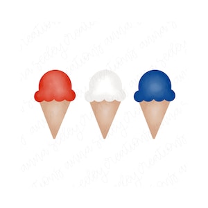 Red White & Blue Ice Cream Cones for Summer, Memorial Day, Independence Day, Labor Day, Fourth of July Patriotic PNG Design for Heat Press