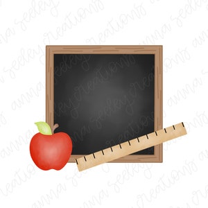 Back to School Chalkboard With Apple and Ruler Blackboard Letter Board Chalk Board Sign Sublimation PNG Clipart