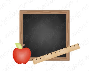 Back to School Chalkboard With Apple and Ruler Blackboard Letter Board Chalk Board Sign Sublimation PNG Clipart
