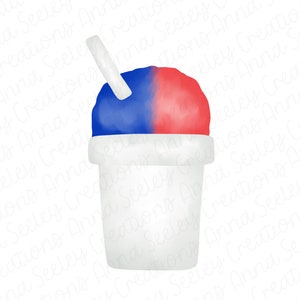 Watercolor Red & Blue America Sno Cones Shaved Ice Cup Snow Cone Ice Cream Design PNG American Sublimation Heat Press Transfer Clipart